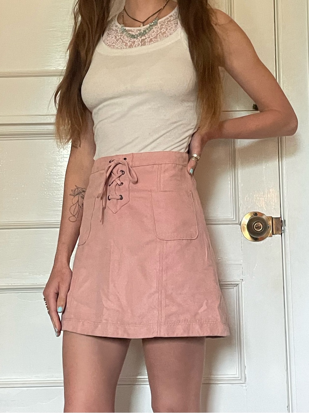 Pink Lace Up Mini Skirt Hollister Size 2